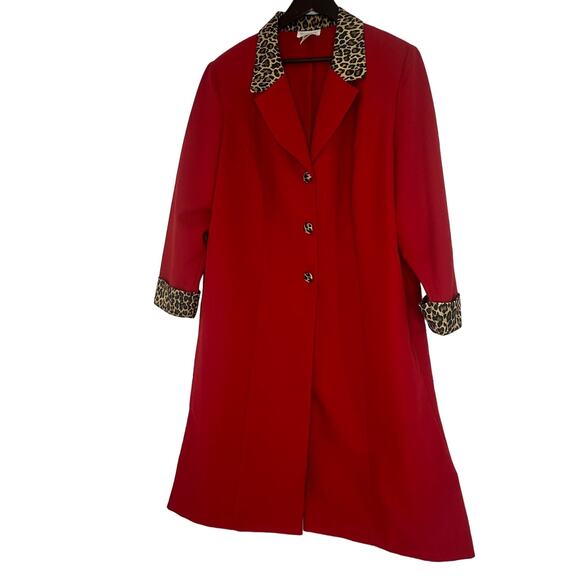 Roaman's Jackets & Blazers - Vintage Roamans Two Piece Red Suit Leopard Trim Sz B4 Sheath Dress Long Jacket